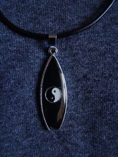 Surfboard Shaped Pendant With Ying Yang Symbol
