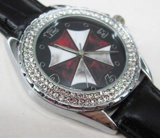 118 Diamond Crystal Leather Watch   Resident Evil Umbrella Corporation