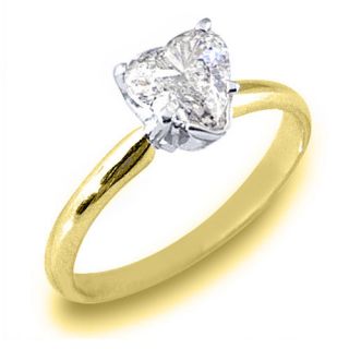   WOMENS SOLITAIRE HEART SHAPE CUT DIAMOND ENGAGEMENT RING YELLOW GOLD