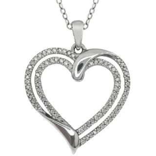 Carat Diamond Double Heart Shape Sterling Silver Pendant with 18 