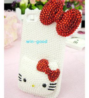 Bow Rhinestone 3D Crystal Pearls HelloKitty Case Cover Skin For iPhone 