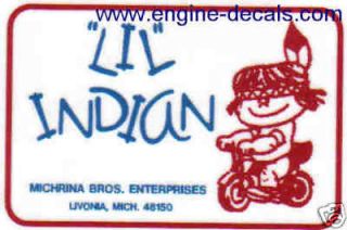 LIL INDIAN minibike decal red and blue on clear