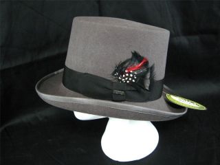   Size M Wool Felt Top Hat Dickens Caroler Gray Victorian Tuxedo Topper