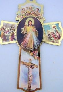 Very Divine Mercy Slim Catholic Wood Crucifix Wall Cross Gold Trim 6