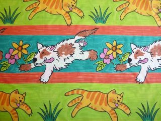 CATS AND DOGS PRINT CHILDREN NURSERY CURTAINS CUSHIONS BIG STRIPE 
