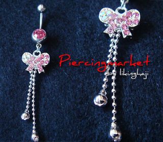 14g Dangle Bow Belly Button Navel Rings Ring Bar body piercing jewelry 