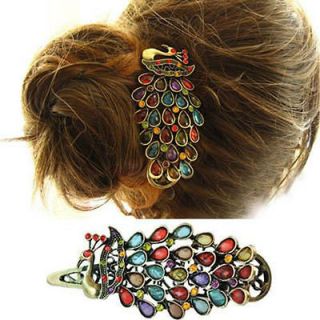 Retro Colorful Vintage Alloy Crystal Jewelry Peacock Hairpin Hair Clip 
