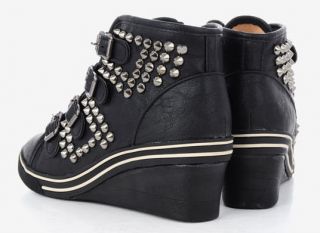 Women Platform High Top Sneakers Wedges Heels Ankle Boots Belt Studs 