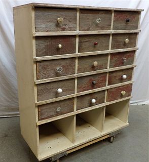 BARN Wood 15 Drawer Hardware Library Cabinet Shabby Chic Dresser 