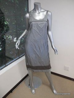 Dries Van Noten Silver Sleeveless Gray Trim Dress 38