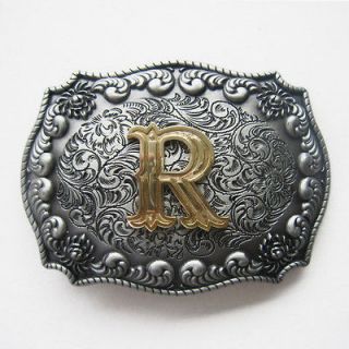Initial Letter R Cowboy Rodeo Western Metal Belt Buckle