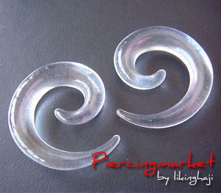 2g 6mm Clear Earrings Ear Plugs Ring 2 GAUGE Spiral body piercing PAIR 