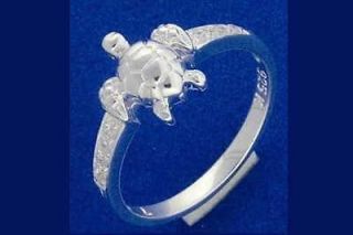 STERLING SILVER 925 HAWAIIAN SEA TURTLE RING WITH CLEAR CZ SIZE 3   10