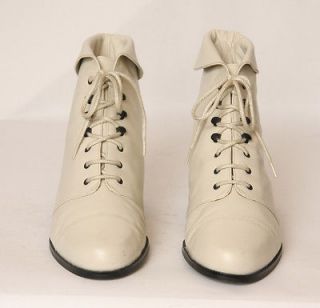 VINTAGE IVORY LEATHER PIXIE LACE UP GRANNY ANKLE STEAMPUNK GRUNGE 