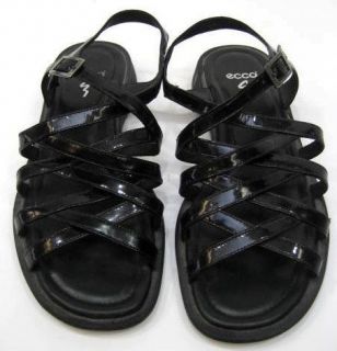 Ecco Womens Black Patent Leather Sandals Shoes Sz Size US 4 1/2