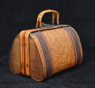 Vintage Retro Bamboo & Wood Woven Small Purse Handbag