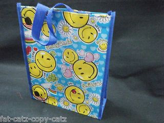 ECO FRIENDLY BLUE SMILEY FACE LUNCH SHOPPING TRAVEL BAG FREE UK POST 