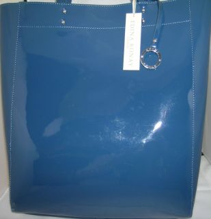 Edina Ronay large patent leather tote in petrol blue or deep berry 