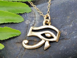 Eye of Horus amulet necklace   gold Egyptian protection charm, 14k 