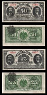 Mexico, 25 & 50 Centavos, El Esatdo de Sonora AU/UNC, Jan 01 1915 AU 