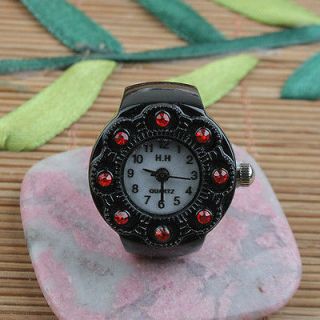 1pcs black round face elastic finger ring watch charms SA0033