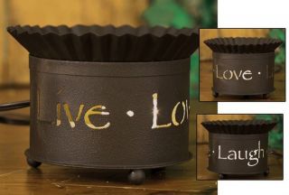   Short Round Punched Tin Electric Tart Wax Warmer LIVE LOVE LAUGH