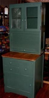 Green Lightweight 3 pc Vintage WOOD & Metal Kitchen Hutch Storage 