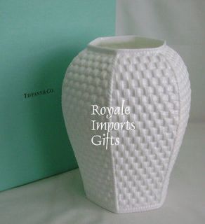 Tiffany & Co. Vase Basket Weave Design White Bone China Made in 