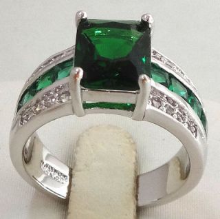 Beautiful Pretty Green Emerald 14K Real White Filled Gold Ring #8 S8
