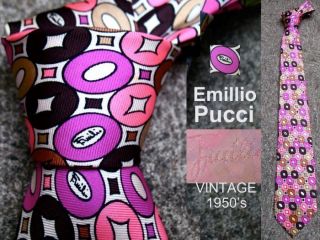 vintage 1950s EMILLIO PUCCI SILK TIE PINK BROWN WHITE MOD BUBBLES