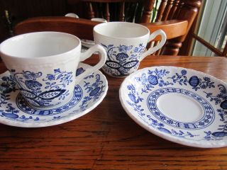 set (s) of 2 Enoch Wedgewood Blue Heritage Cups and Saucers