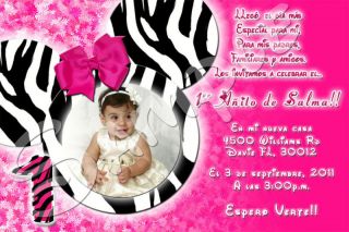   Hot Pink Zebra Custom Birthday Photo Invitation with envelopes New