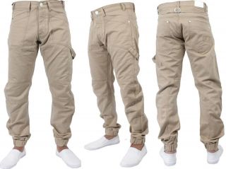 NEW MENS ENZO EZ84 BEIGE CUFFED CHINO STYLE JEANS *REDUCED PRICE*