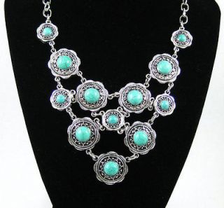 Exotic Net Turquoise Necklace Antique Silver Ptd Vintage Look Jewelry 