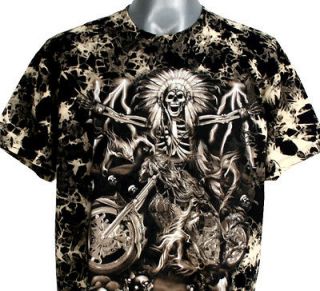ea0227y Emperor Eternity Indian Skull Gold Foil Punk Rider T Shirt M