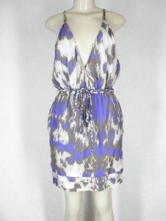 Charlie Jade Morgan Silk Seersucker Faux Wrap Dress Brown Small $152