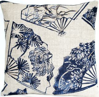 Cushion Pillow Cover GP&J Baker Fabric Printed Linen Batik Fan Blue 