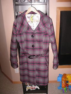 Soia and Kyo Nana pink and grey plaid wool coat, size L