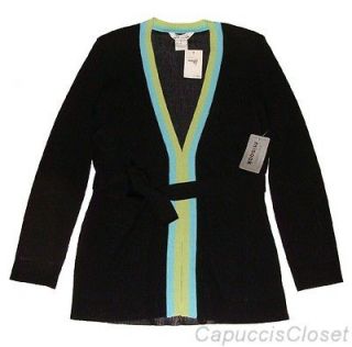 Exclusively Misook Jacket Womens Cardigan Sweater Belted Black Sz L 