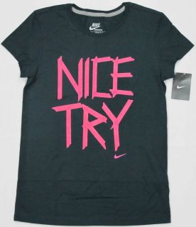 Nike NICE TRY Womens Small T Shirt Running Yoga Crossfit Navy Pink 