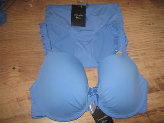 BNWT HUNKEMOLLER UNDERWIRED PADDED SMOOTH CUP BLUE BRA AND BRIEF SET 