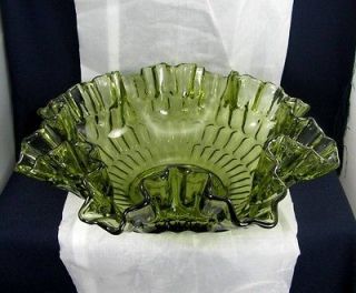 Fenton Thumbprint Colonial Green Double Crimped 12 Inch Bowl (4427)