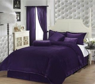 7pcs Solid Purple Soft Velvet Comforter / Bed in a bag Set (86 X 88 