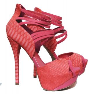 Liliana Reseda 23 Snake Ankle Strap Platform High Heel Sandal (Pink US 