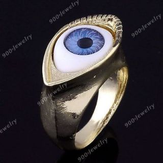 1x Golden Print Vivid Eye Blue Plastic Eyeball Finger Ring Gothic US7 