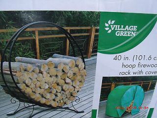   Hoop Firewood Rack Log Holder w / Cover Steel Fireplace 1/2 Face Cord