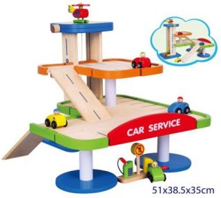 WOODEN Garage 3 Levels 4 Cars Helicopter Wind up Lift
