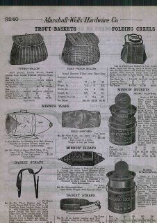 1912 AD Fishing Trout Basket Folding Creels Glass Minnow Traps