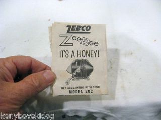 OLD ZEBCO MODEL 202 ZEEBEE spinning Reel Manual USED   Original 