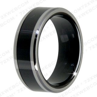 Tungsten Carbide Ring Wedding Band Black and Silver Edge 8mm Sizes 8 